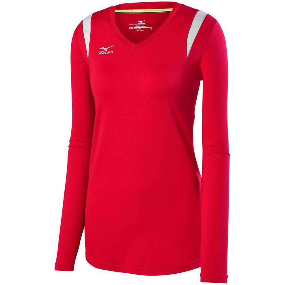 Womens Mizuno Balboa 5.0 Long Sleeve Volleyball Jersey Red/Silver/Grey Philippines (BJLIAH743)